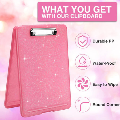 Sooez Clipboard with Storage, Plastic Storage Clipboards with Low Profile Clip, Nursing Clip Boards Foldable, Hanging Clipboard Case for Work, Teacher, Classroom Must Haves, Office School Supplies