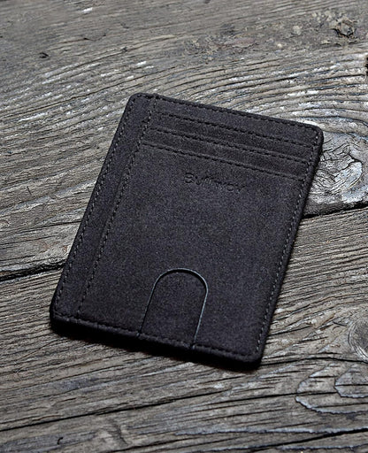 Buffway Slim Minimalist Front Pocket RFID Blocking Leather Wallets for Men and Women - Carbon Fiber Black - Colors B