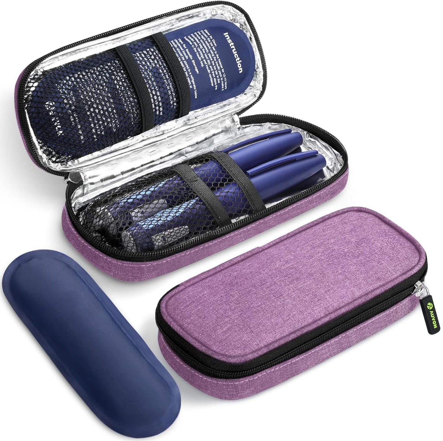 AUVON Insulin Cooler Travel Case with 2 x 90g TSA Approved Ice Packs, Diabetic Medication Insulated Cooling Bag for Insulin Pens and Diabetic Supplies Storage, Compact for Daily Life and Trips