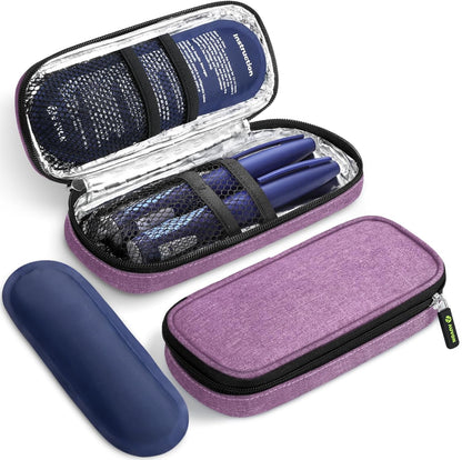 AUVON Insulin Cooler Travel Case with 2 x 90g TSA Approved Ice Packs, Diabetic Medication Insulated Cooling Bag for Insulin Pens and Diabetic Supplies Storage, Compact for Daily Life and Trips