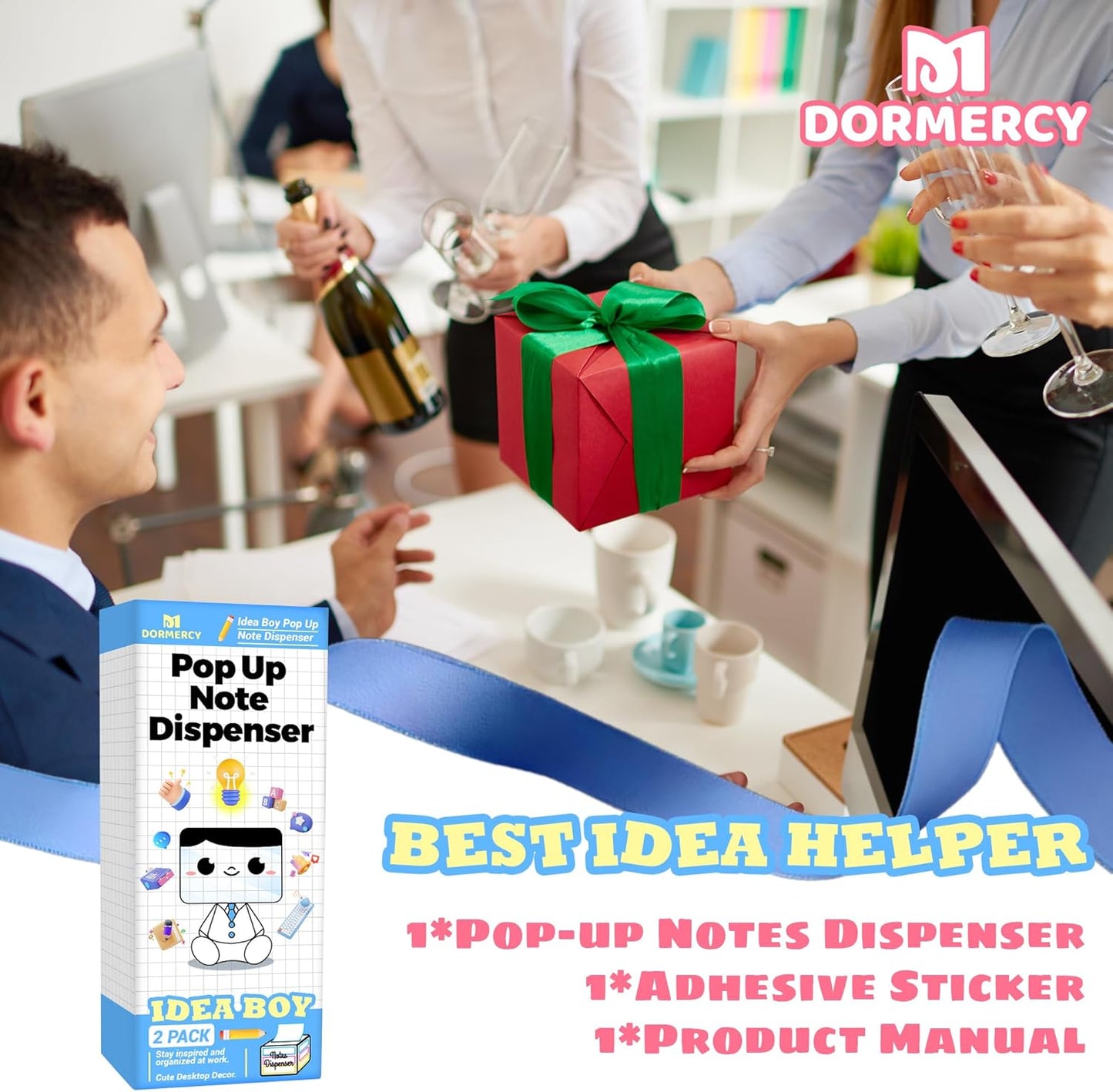Pop-up Notes Dispenser for Desk, Idea Boy Sticky Note Holder for Office School, Cute Office Supplies, 3x3 in, Magnetic Design, White, 1 Pack