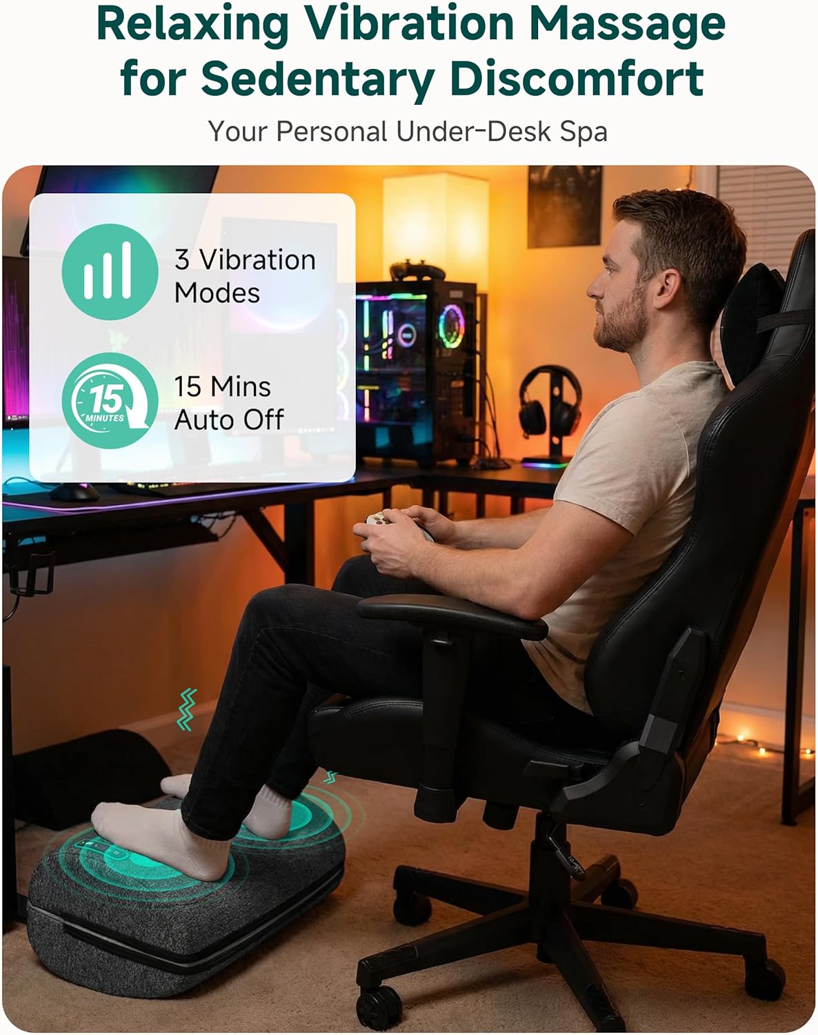 Vibration Foot Rest with Heat & Swing Function, Adjustable Ergonomic Footrest for Under Desk, 3 Graphene Heat Levels, 3 Massage Modes, Timer, Office & Home Relaxation Foot Stool