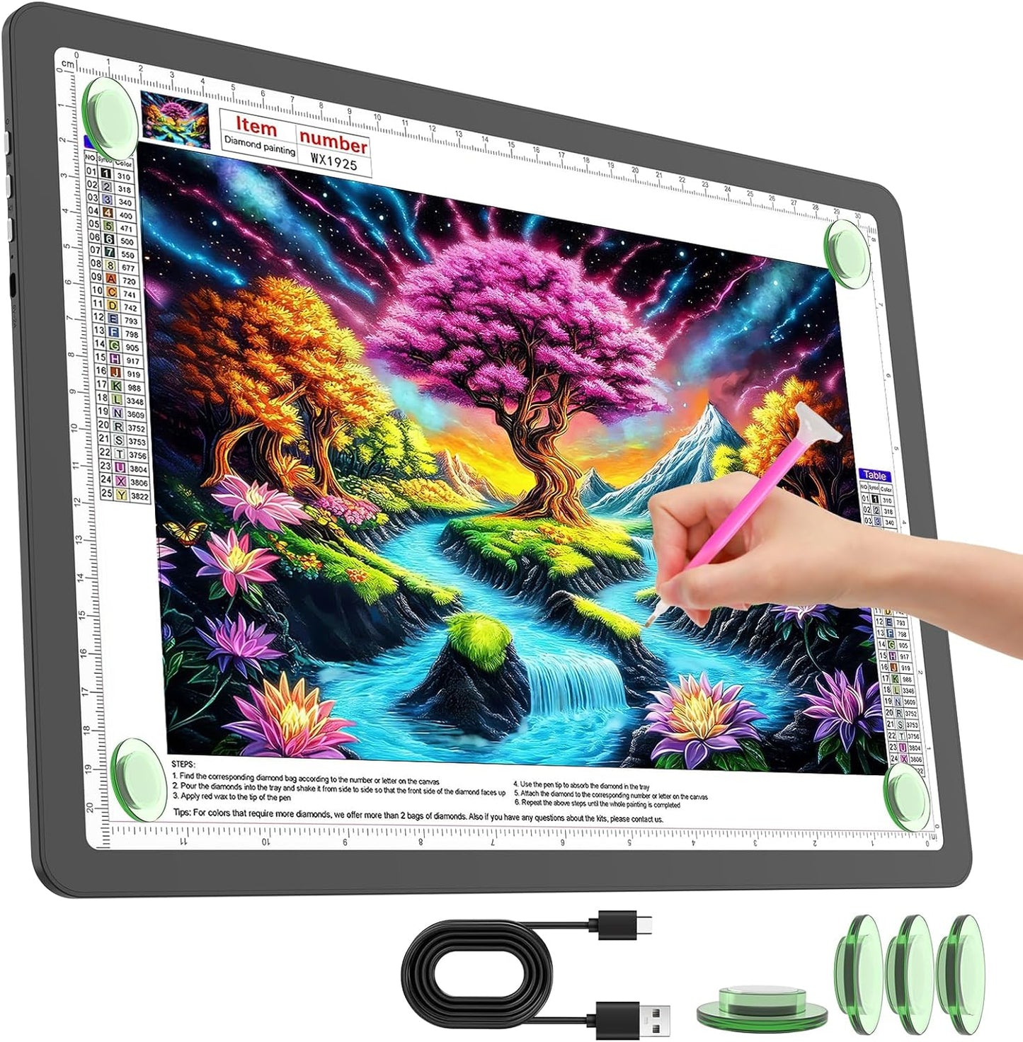 TOHETO Rechargeable A2 Light Pad for Diamond Painting 25.2''x18.4'', Magnetic Diamond Art Light Board, Wireless Lightbox for Tracing and Drawing, Cordless LED Light Table for Sketching, Weeding Vinyl