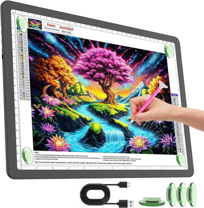 TOHETO Rechargeable A2 Light Pad for Diamond Painting 25.2''x18.4'', Magnetic Diamond Art Light Board, Wireless Lightbox for Tracing and Drawing, Cordless LED Light Table for Sketching, Weeding Vinyl