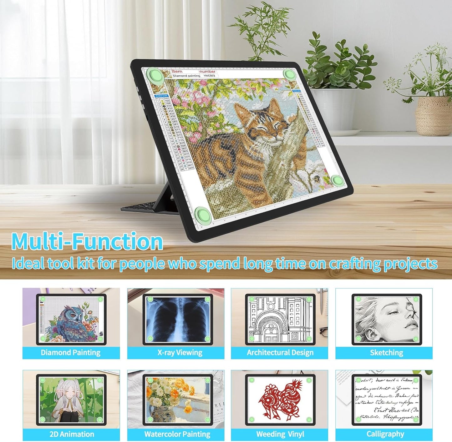 Phylosal Rechargeable A4 LED Light Pad with Built-in Stand, Magnetic Tracing Light Box for Drawing, Diamond Art Light Board with Side Button, Super Bright Light Table for Diamond Painting, Sketching
