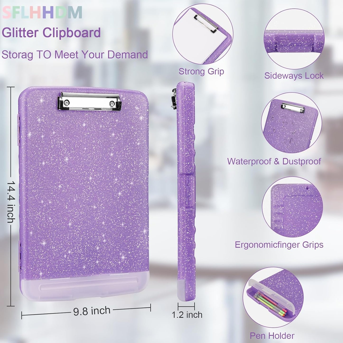 Glitter Clipboard with Storage,Storage Clipboard with Pen Holder,A4 Binder Clip Boards 8.5x11 with Low Profile Clip,Side Opening Sparkle Clipboards, Clipboards Folder for Office Supplies-Starry Black