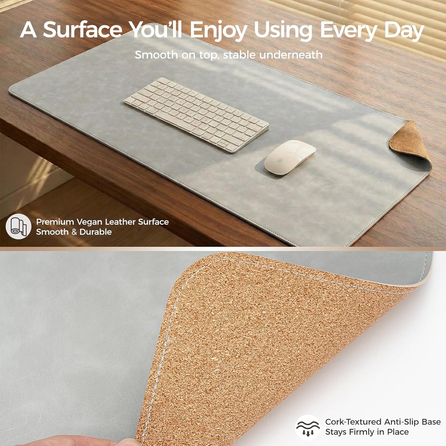 Premium Faux Leather Desk Mat & Tray Set，Innovative Cork-Look Printed Base，Gift Tube Packaging，Full-Desk Coverage，Non-Slip Desk Pad for Office Home（Olive Green）