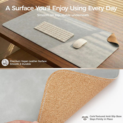 Premium Faux Leather Desk Mat & Tray Set，Innovative Cork-Look Printed Base，Gift Tube Packaging，Full-Desk Coverage，Non-Slip Desk Pad for Office Home（Olive Green）