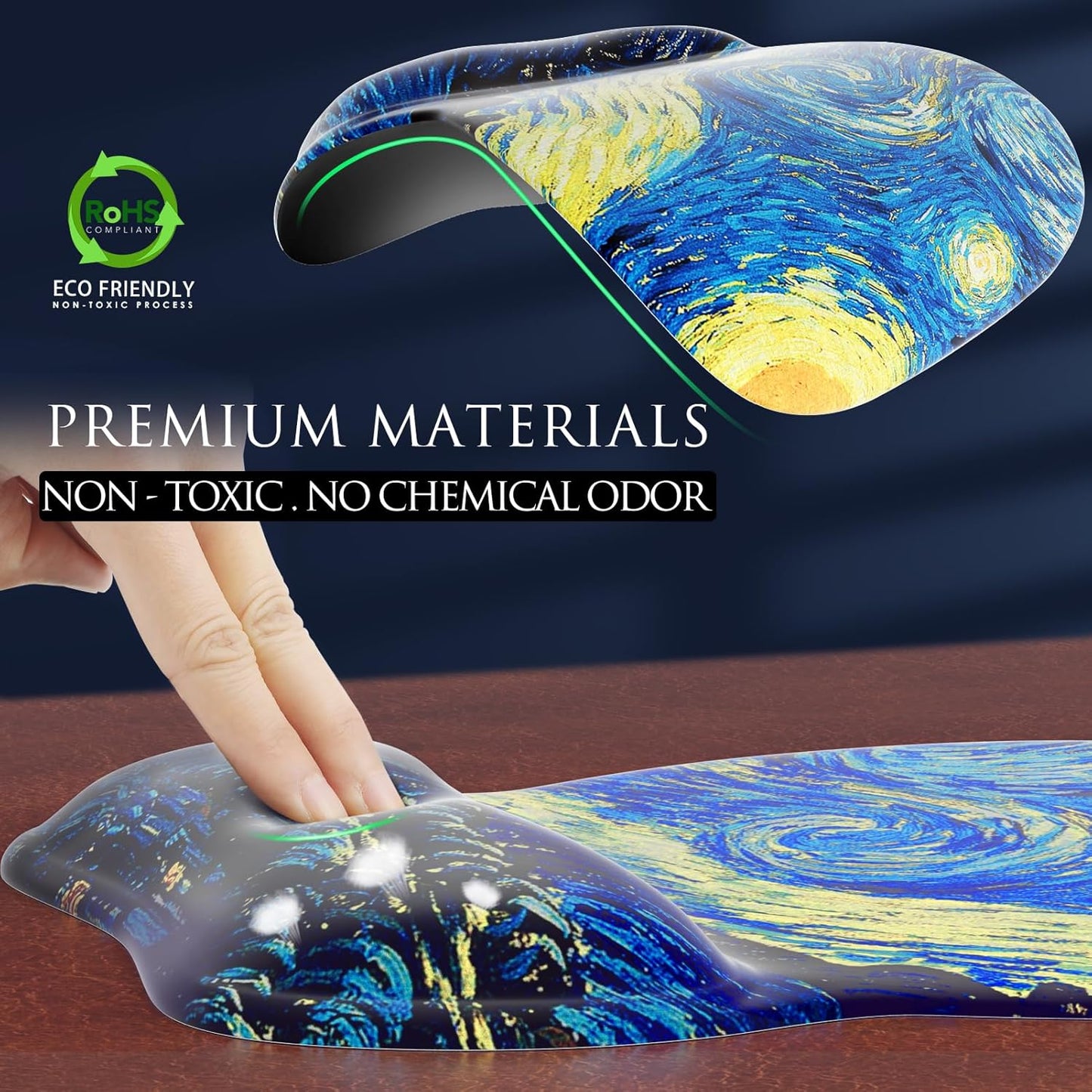 MROCO Ergonomic Mouse Pad with Gel Wrist Rest, Smooth Wrist Support Surface, Non-Slip PU Base for Pain Relief, Comfortable Mousepad for Computer, Laptop, Office & Home, 9.4 x 8.1 in, Black