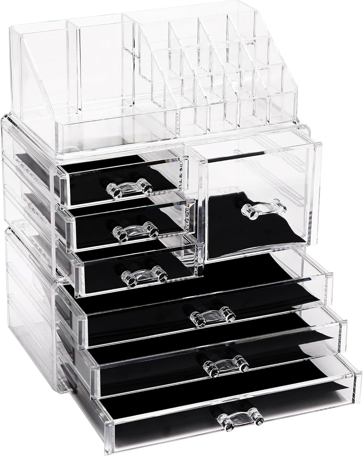Sea Team Clear Makeup Organizer with Drawers, Acrylic Plastic Cosmetic Display Case, Jewelry Storage Box, Holder for Dresser, Bathroom, Vanity, Countertop (3 Middle Drawers)