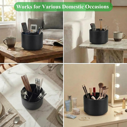 Round Leather Art Supply Organizer,Remote Control Holder,360 Degree Rotating,Multi-Functional Pencil Holder,4 Compartments Desktop Stationary Organizer(1-Fractal Flower) | Round - Colors B