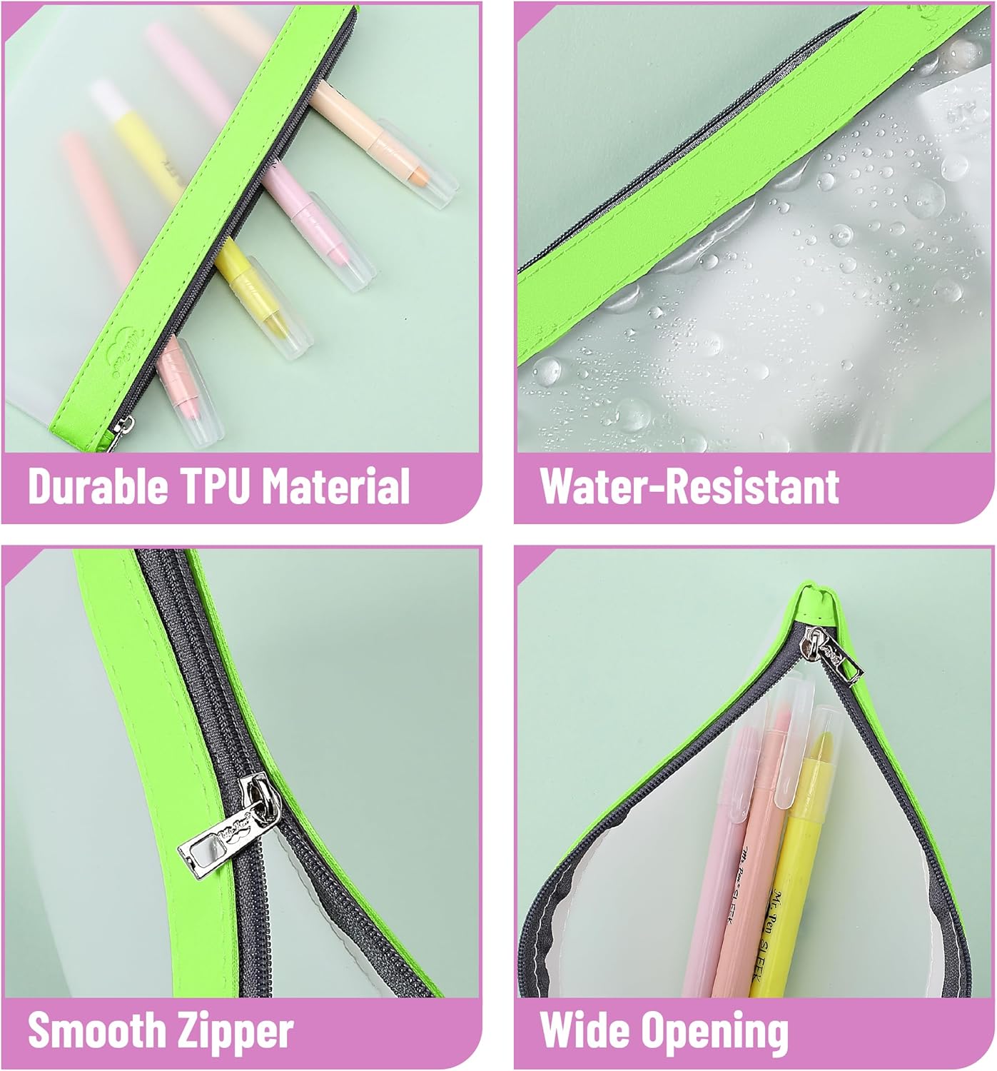 Mr. Pen- Clear Pencil Pouch, 8.50"x4.25", 3 Pack, Durable TPU Material, Medium Water-Resistant Pencil Bags with Smooth Zipper, Multipurpose Clear Pouch for Stationery, School, Office, Travel Supplies