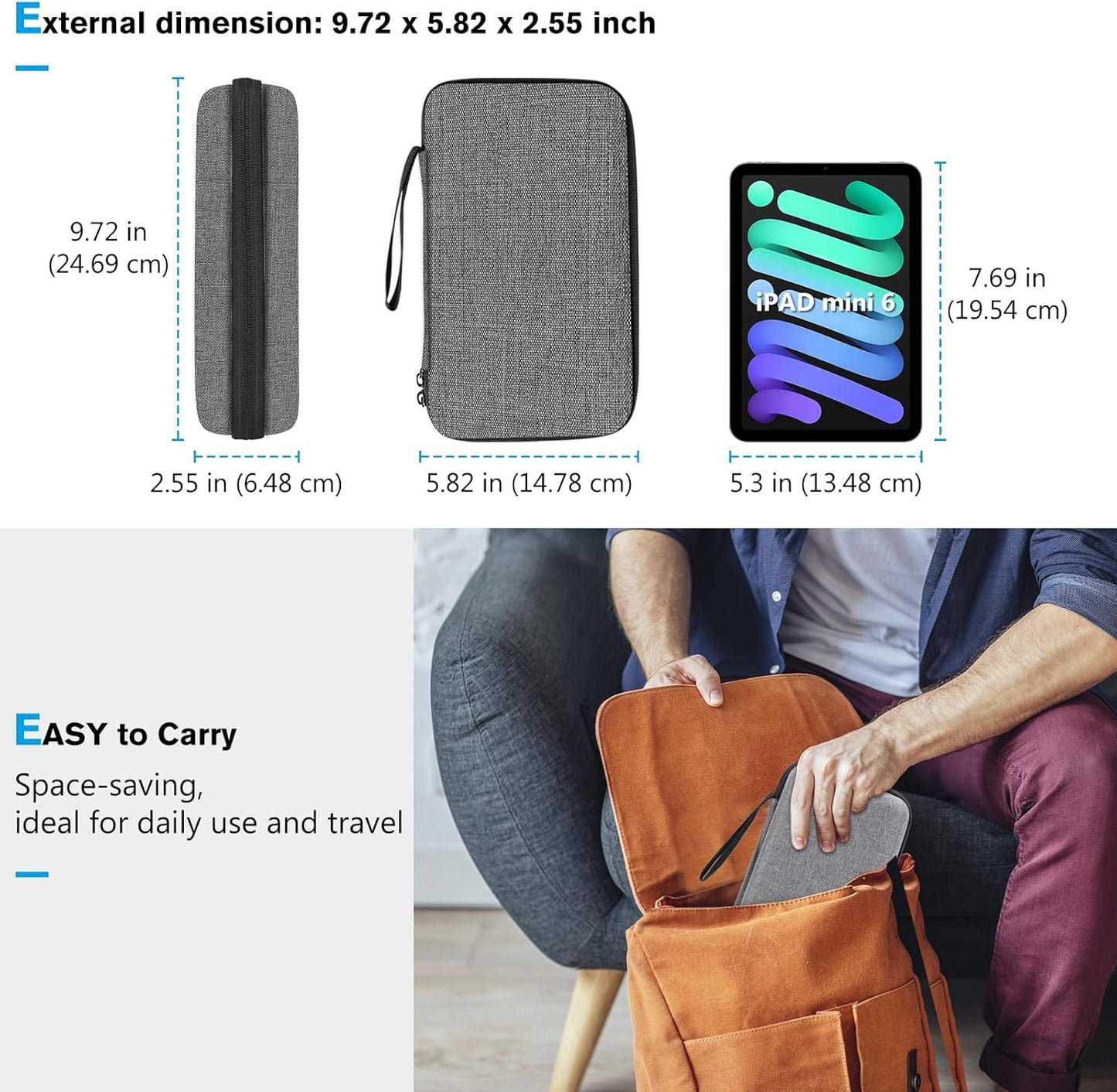 ProCase Large Hard Travel Electronic Organizer Case for MacBook Power Adapter Chargers Cables Tech Organizer Hard Drive USB Flash Disk SD Card Portable Electronics Accessories Bag -Black