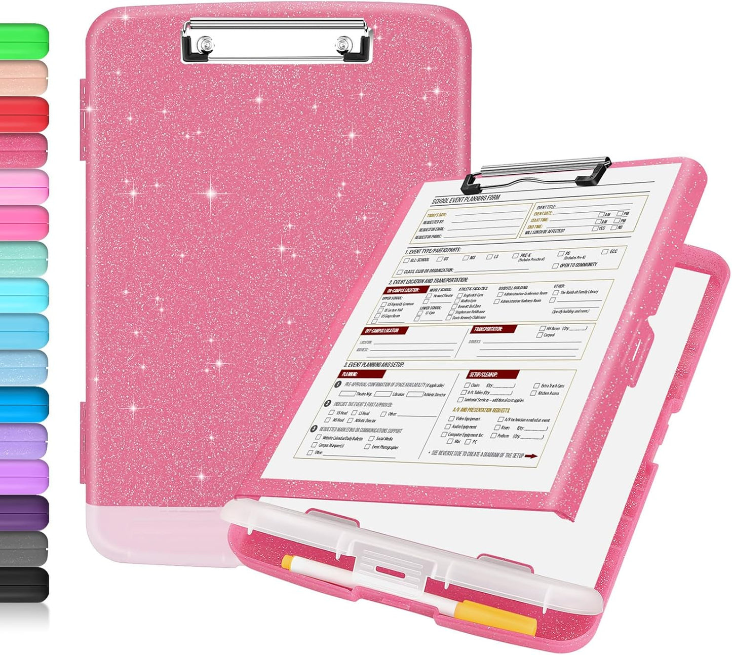 Sooez Clipboard with Storage, Clip Board 8.5 x 11 with Pen Holder, Plastic Organization Case Box for Letter Legal A4 Size Paper, Low Profile Clip, Nurses Teachers Must Haves, School & Office Supplies