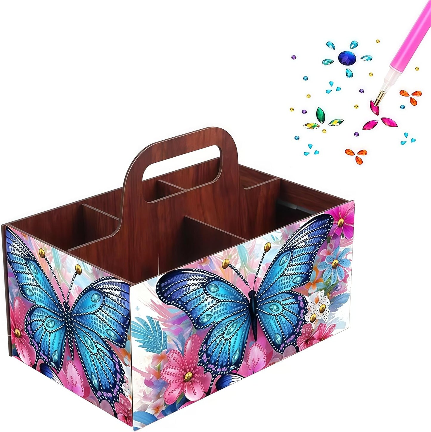 LSQFS DIY Diamond Painting Storage Box, Wooden Multi-Grid Organizer with Handle, Portable Desktop Caddy for Art Kits, Craft Tools, Makeup Brushes, Stationery Home Office