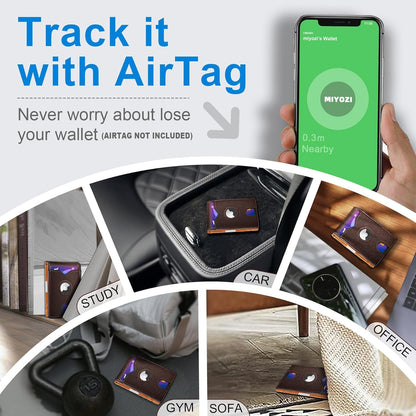 miyozi Airtag Wallet for Men,with Money Clip 11 Cards Slim Front Pocket Leather RFID Blocking Wallet with Gift Box