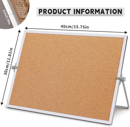 9.8"×9.8" Cork Board Bulletin Board, Double Sided Pin Board with Silver Aluminum Border, Desktop Small Cork Board with Stand Suitable for Home, Office, Desk Message Board or Picture Board