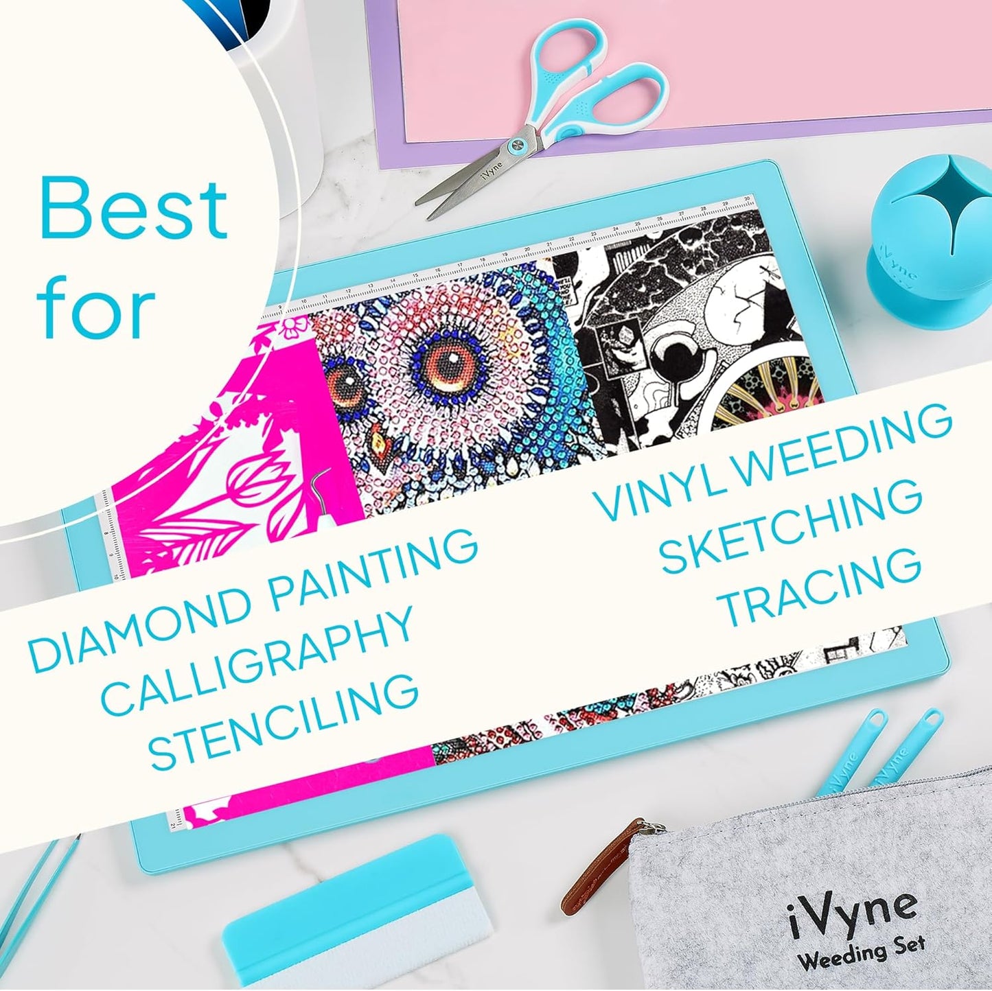 iVyne Rechargeable A4 Light Pad for Tracing & Weeding - LED Light Board for Weeding Vinyl - for Cricut Vinyl Weeding Tools - Ultra-Thin & Portable - Perfect for Artists & Crafters - Pink