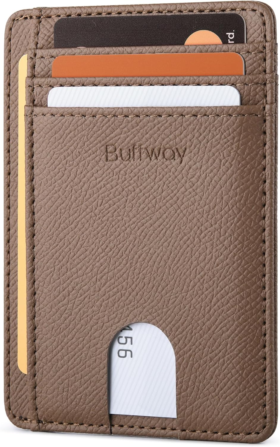 Buffway Slim Minimalist Front Pocket RFID Blocking Leather Wallets for Men and Women - Carbon Fiber Black - Colors A