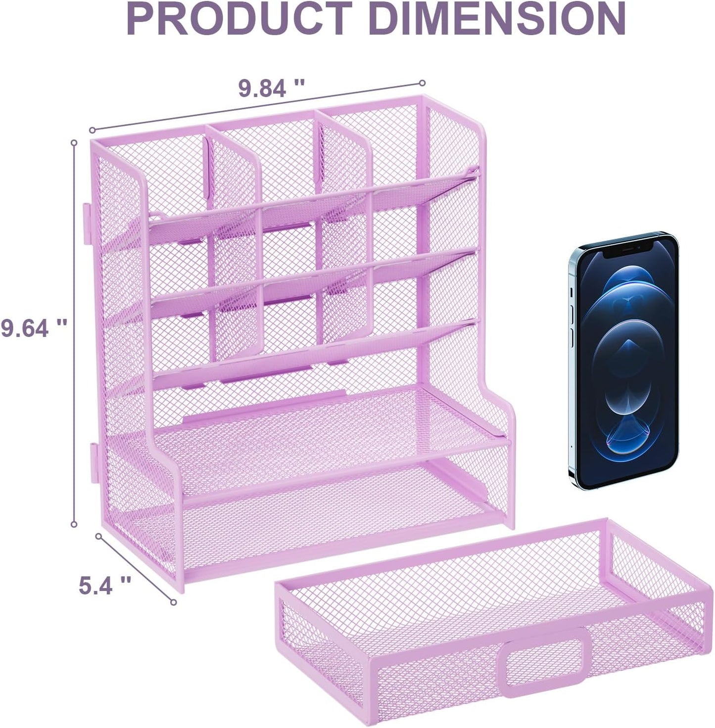 Marbrasse Larger Mesh Desk Organizer with Drawer, Multi-Functional Pen Pencil Holder, Easy Assembly, Desk Organizers and Accessories for Office Art Supplies (Black)