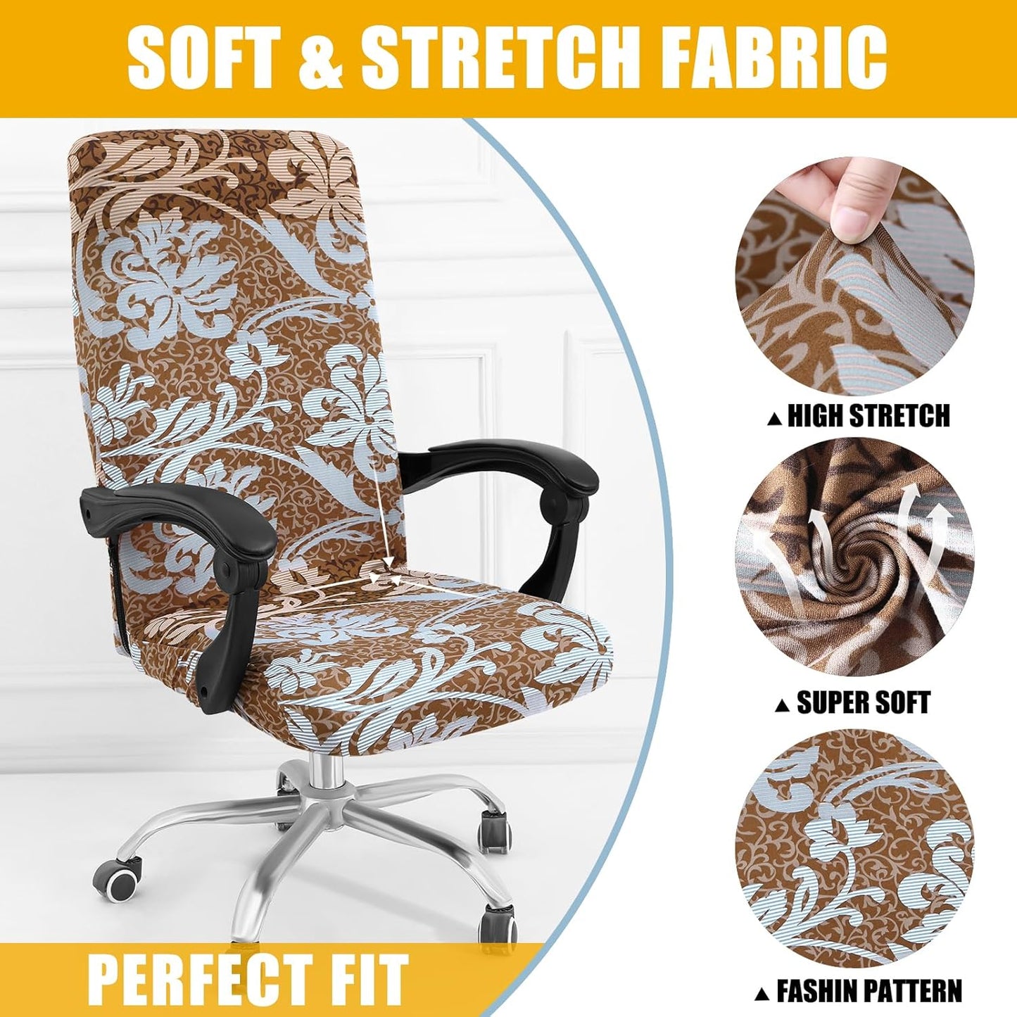 Smiry Stretch Printed Office Chair Armrest Covers, 2 Pcs Soft Fit Removable Washable Computer Desk Chair Arm Covers Protector, Black
