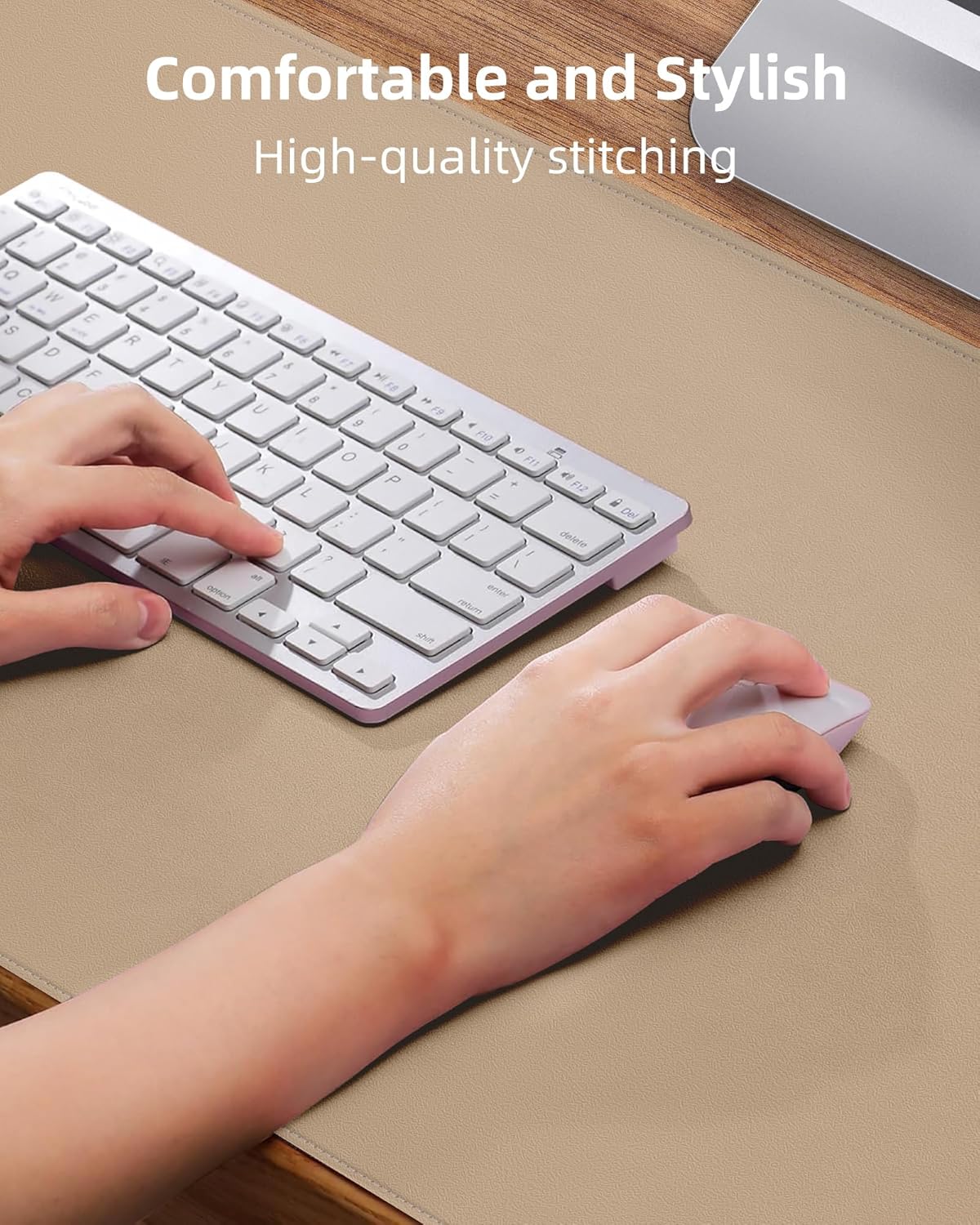 AFIING Desk Pad Protector 23.6" x 13.7" - Non-Slip Waterproof PU Leather Desk Mat for Mouse, Keyboard, Laptop, Office and Home Workspace (Beige)