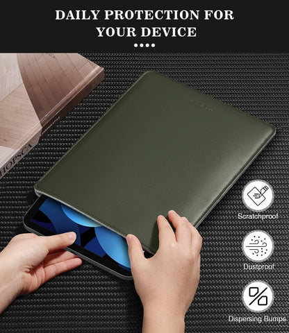 MoKo 9-11 Inch Tablet Sleeve, PU Leather Briefcase Slim Stylish Case Fits New 11-inch iPad Air M4 2026/iPad Pro M5, Air 5/4th 10.9, 10th Gen 10.9, 9/8. Gen 10.2, Tab S8/S9 11, Midnight Green