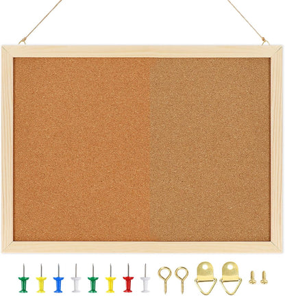 FEBSNOW Cork Board Bulletin Board 15.7 x 12 Inches with Rectangle White Frame Hanging Pin for Office Home Message Board or Vision Board Decoration