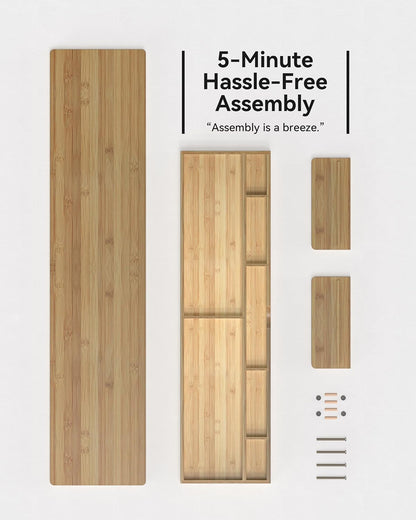 Bamboo Monitor Stand with Large Storage Drawer,23 Inch Ergonomic Computer Riser for Desk, Holds Up to 220lbs, Screen Shelf with 5 Compartments for Keyboard & Stationery Organization