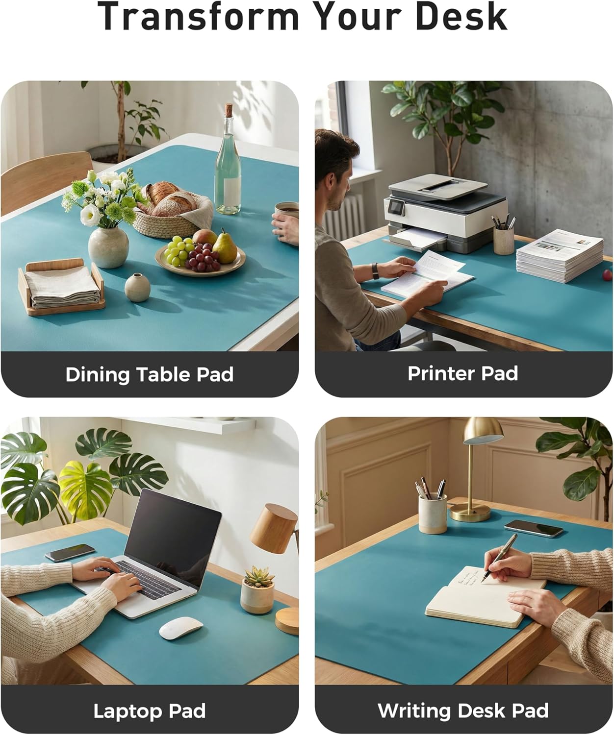 Aothia Leather Desk Pad Protector, Mouse Pad, Office Desk Mat, Non-Slip PU Leather Desk Blotter, Laptop Desk Pad, Waterproof Desk Writing Pad for Office and Home (Black,36" x 17") - Colors B