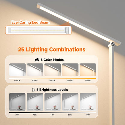 ShineTech LED Desk Lamp with USB-C Charging Port, Dimmable Desk Lamp for Home Office, Eye-Caring Reading Lamp with 25 Lighting Modes, Small Desk Light for Bedroom Nightstand with Adapter