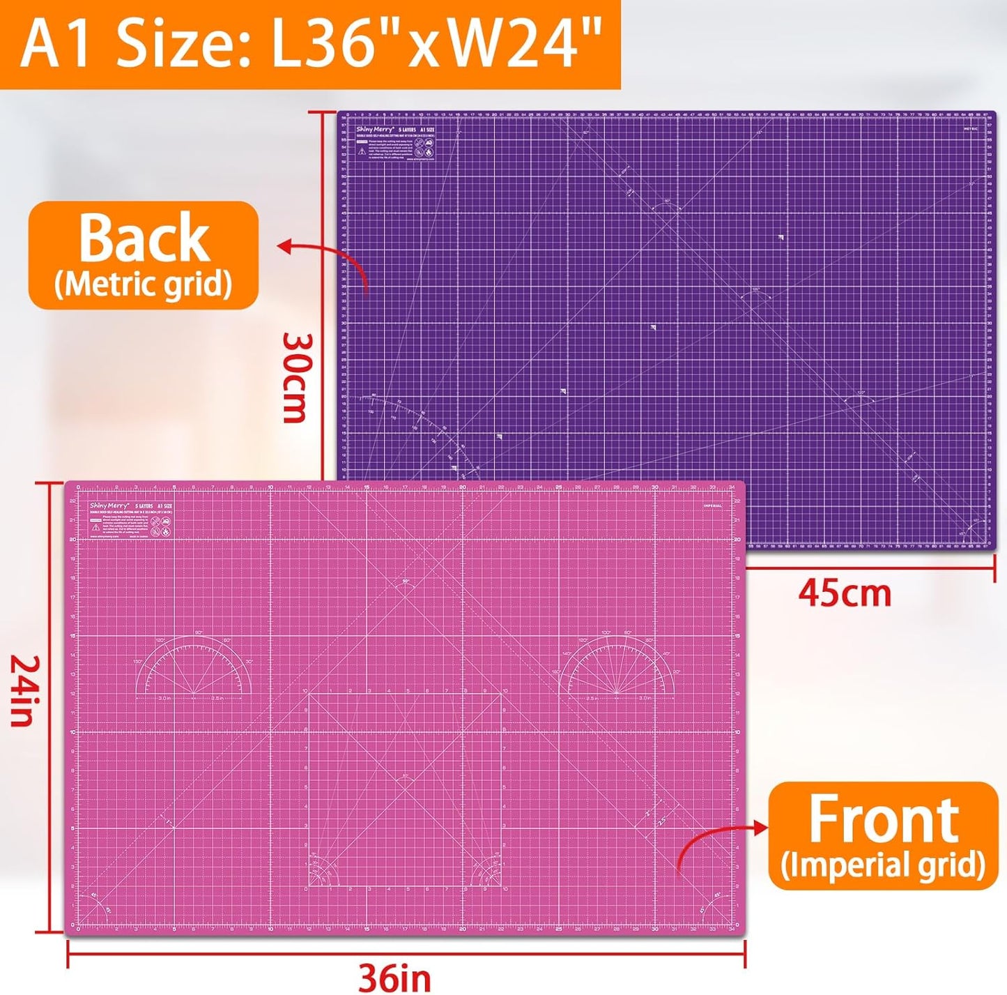Self Healing Cutting Mat A3 12"x18" – Double Sided 5-Ply Craft Mat for Sewing, Quilting, Fabric, Scrapbooking – Pink/Purple