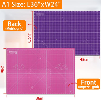 Self Healing Cutting Mat A3 12"x18" – Double Sided 5-Ply Craft Mat for Sewing, Quilting, Fabric, Scrapbooking – Pink/Purple