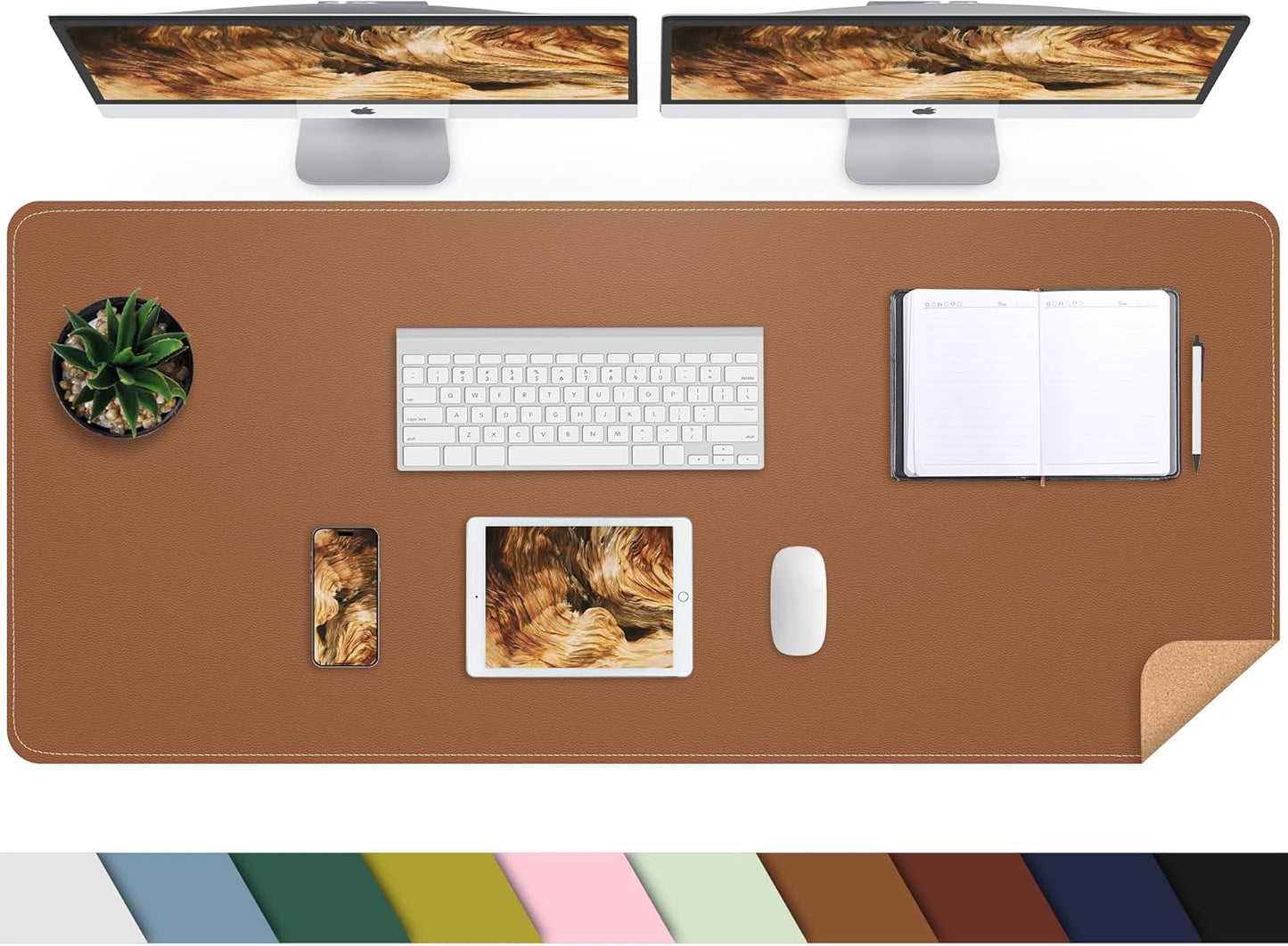 AFIING Large Desk Mat 47" x 17", Dual-Sided Natural Cork & PU Leather Desk Pad, Non-Slip Waterproof Mouse Pad for Office, Home & Gaming, Black