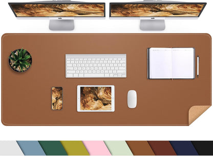 AFIING Large Desk Mat 47" x 17", Dual-Sided Natural Cork & PU Leather Desk Pad, Non-Slip Waterproof Mouse Pad for Office, Home & Gaming, Black