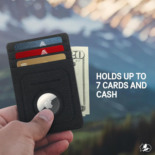 Pelican Aegis AirTag Wallet/Card Holder [RFID Blocking] Slim Wallet with Airtag Holder - Holds 7 Debit/Credit Cards & Cash w/Quick access Front Pocket - Durable 500D Cordura - Black