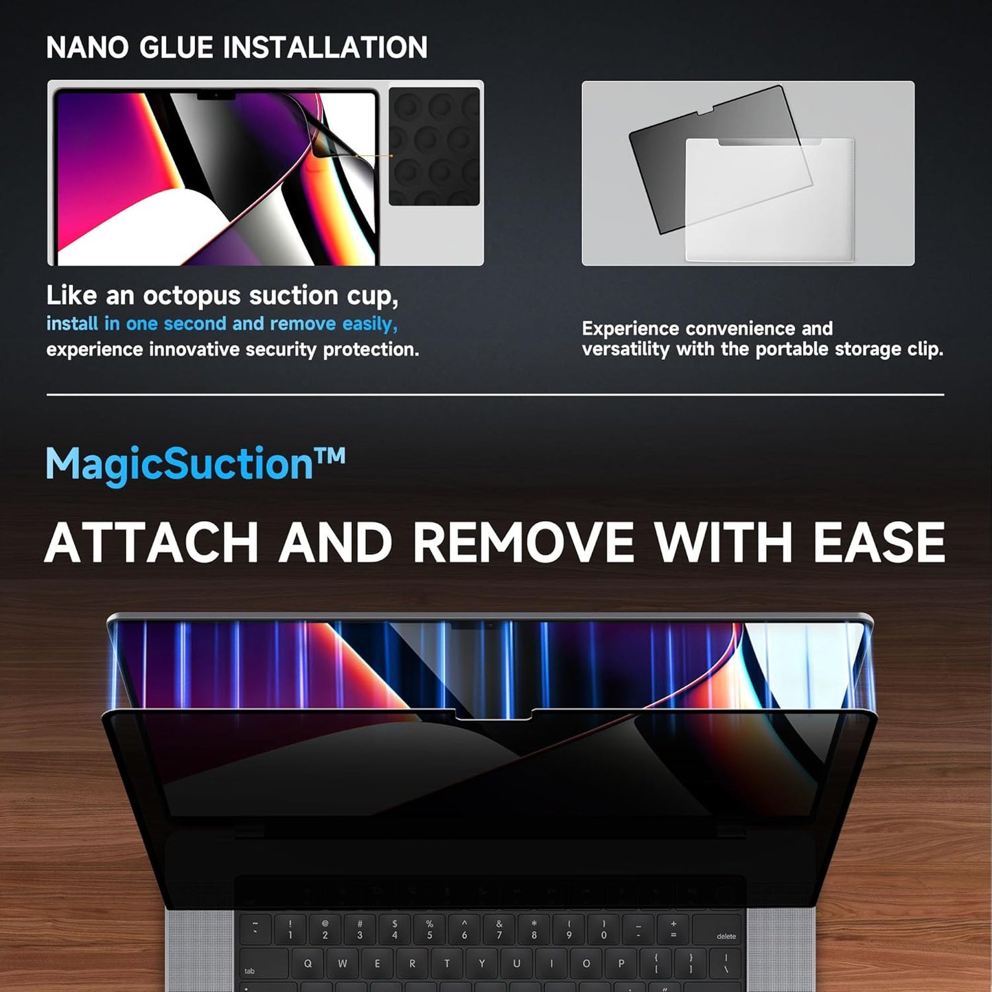 Mamol Magnetic Laptop Privacy Screen 14 inch ,16:10 Aspect Removable Anti Glare Protector Blue Light Privacy Screen Filter,Filter Shield Compatible with HP/Dell/Acer/Asus/Samsung/Lenovo/Thinkpad Envy