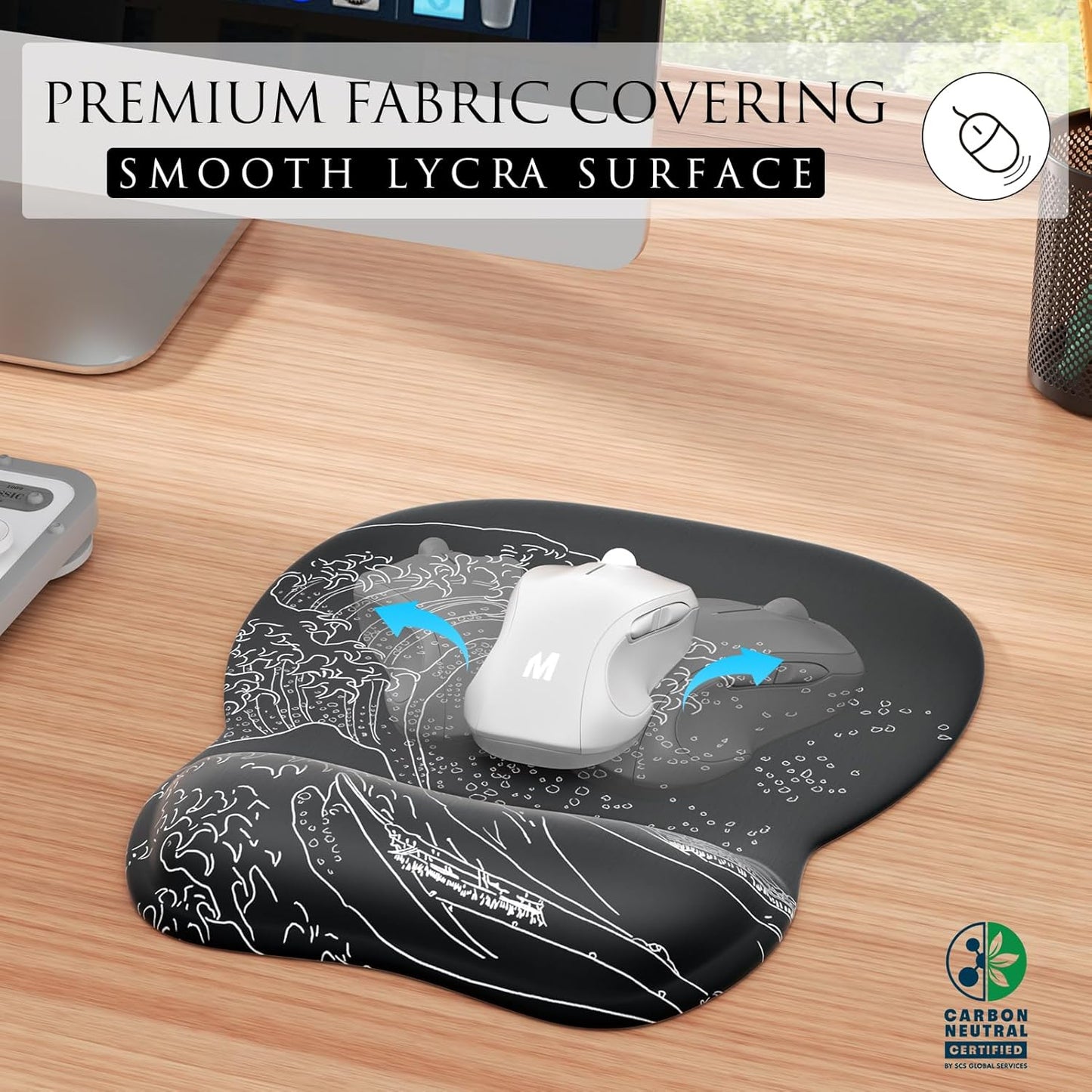MROCO Ergonomic Mouse Pad with Gel Wrist Rest, Smooth Wrist Support Surface, Non-Slip PU Base for Pain Relief, Comfortable Mousepad for Computer, Laptop, Office & Home, 9.4 x 8.1 in, Black