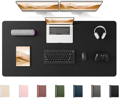YSAGi 35.4" x 17" Large PU Leather Desk Mat for Keyboard and Mouse - Waterproof Non-Slip Desk Pad Protector for Office, Home, Writing Desk, Black