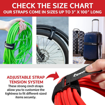 ENVISIONED Reusable Cinch Straps 2" x 40" - 6 Pack, Multipurpose Strong Gripping, Quality Hook and Loop Securing Straps (Black) - Colors A