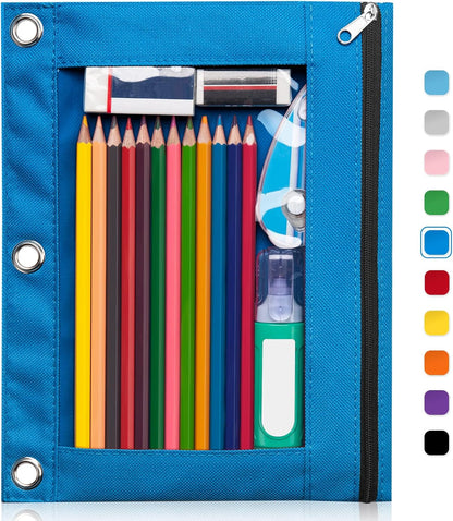 Forvencer Pencil Pouch for 3 Ring Binder, Large Pencil Case Pouch with 3 Reinforced Grommets, Pen Bag, Clear Window Pencil Case, Binder Accessories, Black