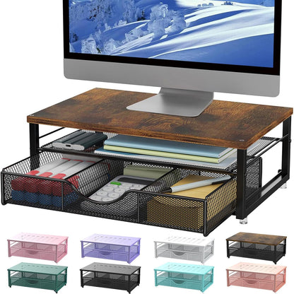 gianotter Computer Monitor Stand Riser, office organizer with Drawer, Office Organizers Storage for Classroom Office Supplies (Wood)