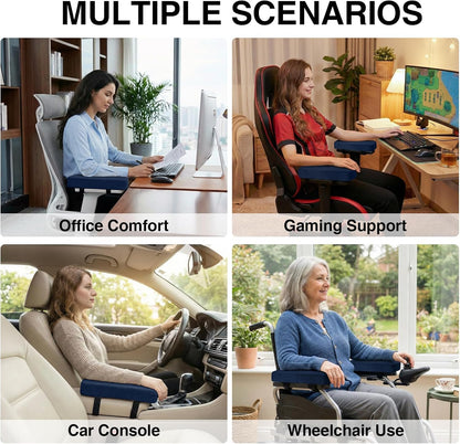 Smiry Ergonomic Office Chair Armrest Pads, Memory Foam Arm Rest Covers, Non-Slip Armrest Cushion with Adjustable Buckles and Straps, Elbow Relief for Desk, Gaming & Wheelchair (Black, Set of 2)