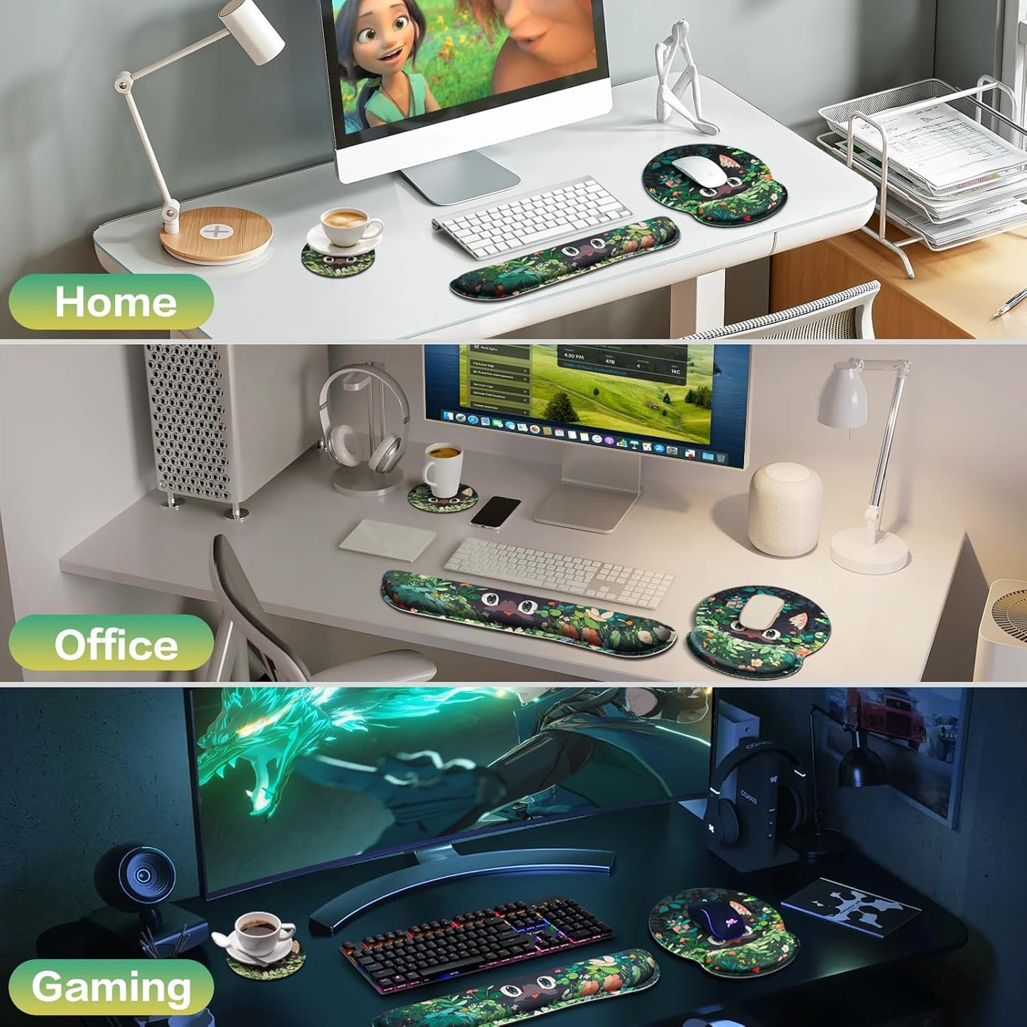 Ergonomic Keyboard Wrist Rest, Mouse Pad with Wrist Rest Anime, Cat Gaming Mousepad with Wrist Support, Memory Foam Wrist Rest Set for Computer Keyboard, Funny Cute Office Desk Accessories