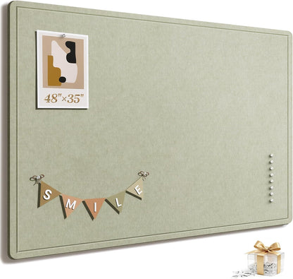 Large Bulletin Board, 35 X 17 Inches Felt Cork Board with 40 Pushpins, Foldable Felt Notice Pin Board Photo Display Board with Self-Adhesive Tape for Office Home School (Oatmeal, 35x17 inch)