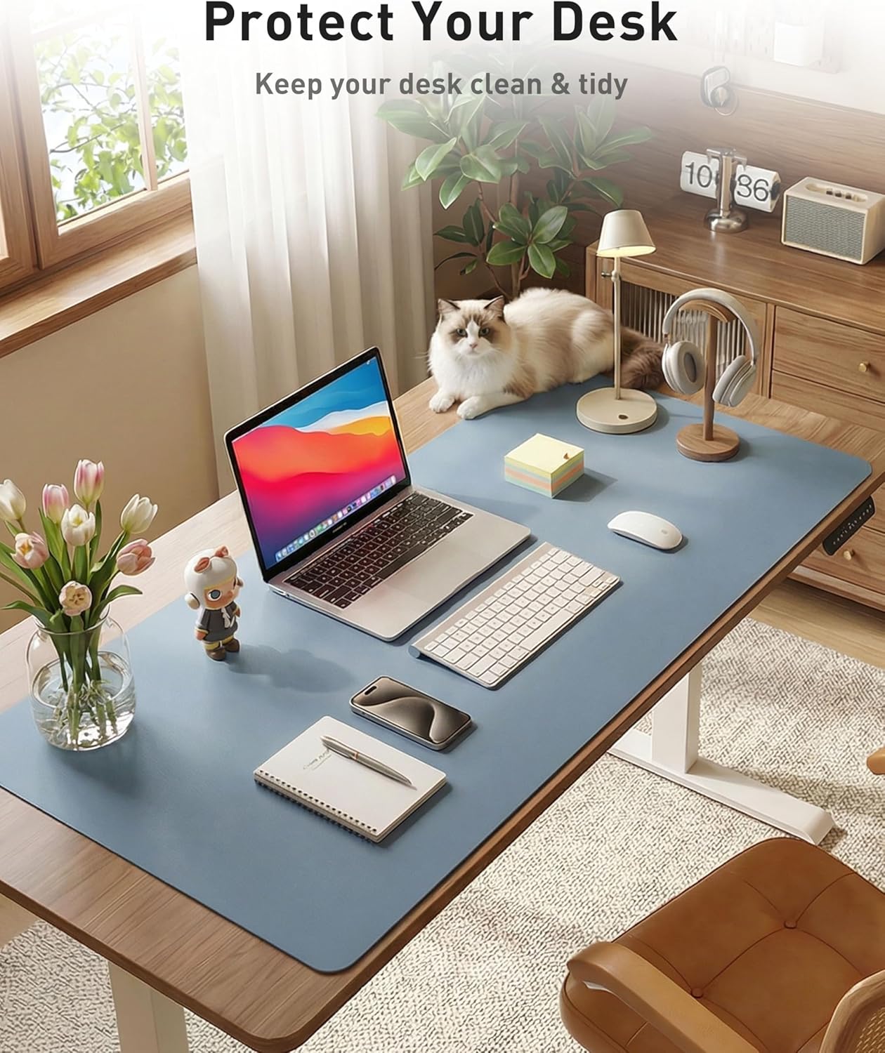 Aothia Non-Slip PU Leather Waterproof Laptop Desk Pad Protector, Blotter Mat, Writing and Mouse Pad for Office & Home, Beige, 23.6" x 13.7" - Colors A