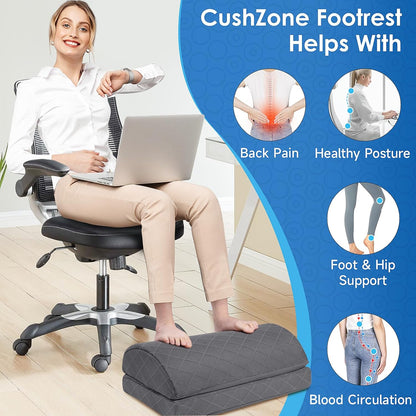 CushZone Foot Rest,Desk & Gaming Accessories,Foot Rest for Under Desk at Work,Comfortable Footrest with 2 Adjustable Heights & Removable Cover, Office Desk Accessories（Gray）