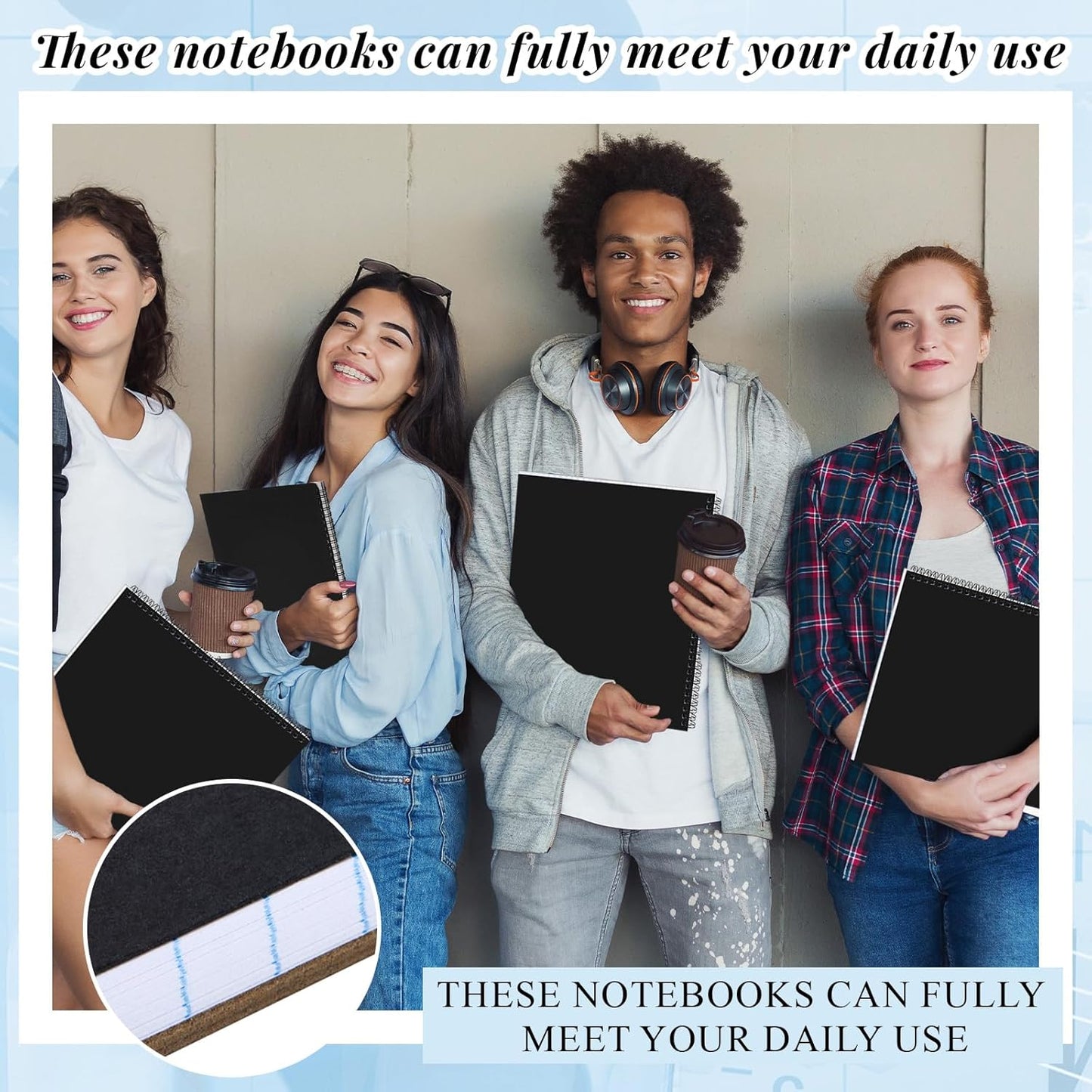 MotiMind 4 Pack Landscape Notebook Top Spiral Bound 11 x 9.5 Inch College Ruled Legal Pads Horizontal Notepad with Hole Punched Pages for Office School Meeting Project Notes Daily Use, White