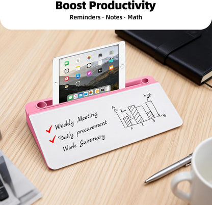 Desktop Whiteboard, Glass Dry Erase Board, Desk Board Buddy,Computer Keyboard Stand,Desk Whiteboard Organizer for Home,Office,School Supplies(White)