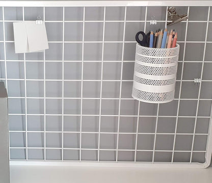 Metal Hook Wall Mounted Pen Pencil Holder, Office Desk Organizer with Hook for Hanging on Wire Mesh Wall Grid Panel (White, Large)